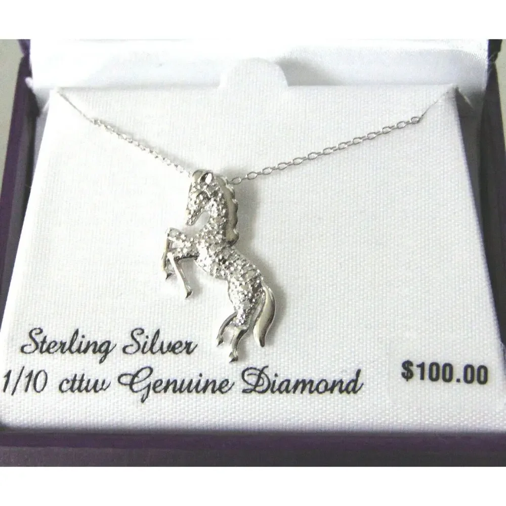 NEW 1/10cttw DIAMOND HORSE NECKLACE 18